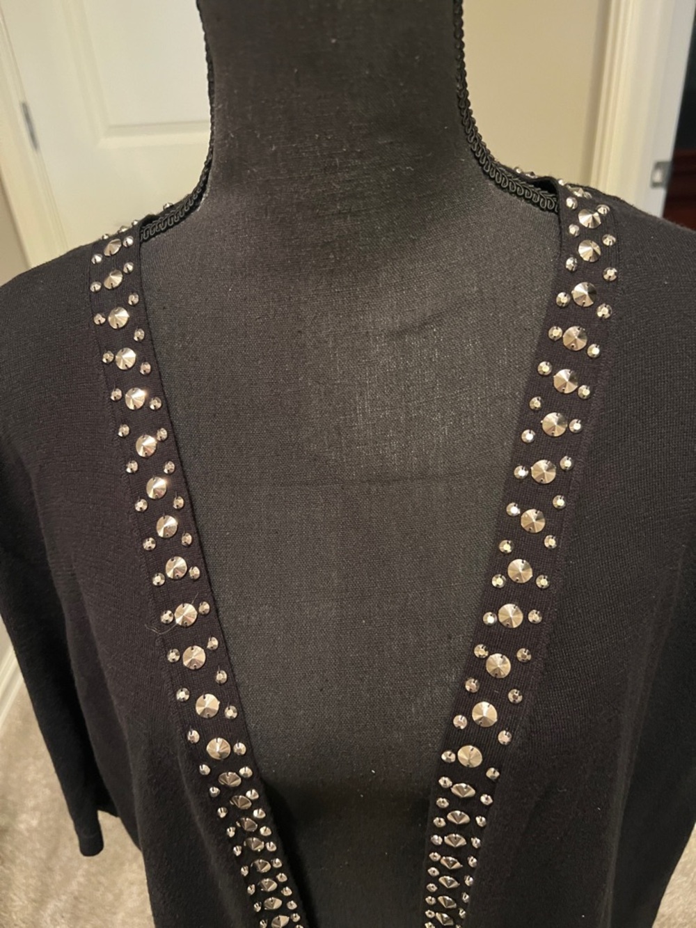 Peter Nygard Black Open-Front Cardigan with Silver Stud Detail - Picture 3 of 8